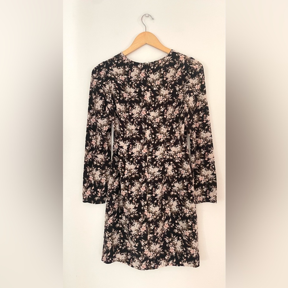 Club Monaco Silk Black Floral Amelda Faux Wrap Skirt Long Sleeve Mini Dress - Picture 9 of 10